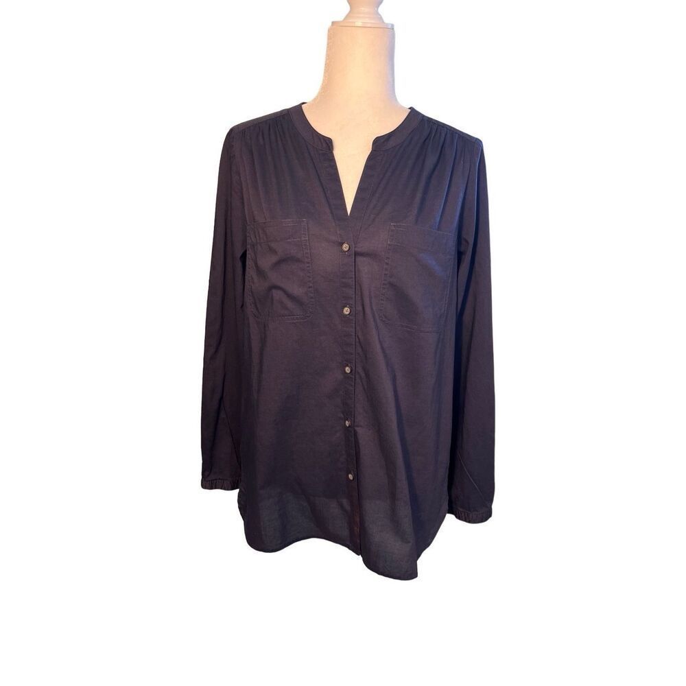 Loft navy notched neck button down blouse - S